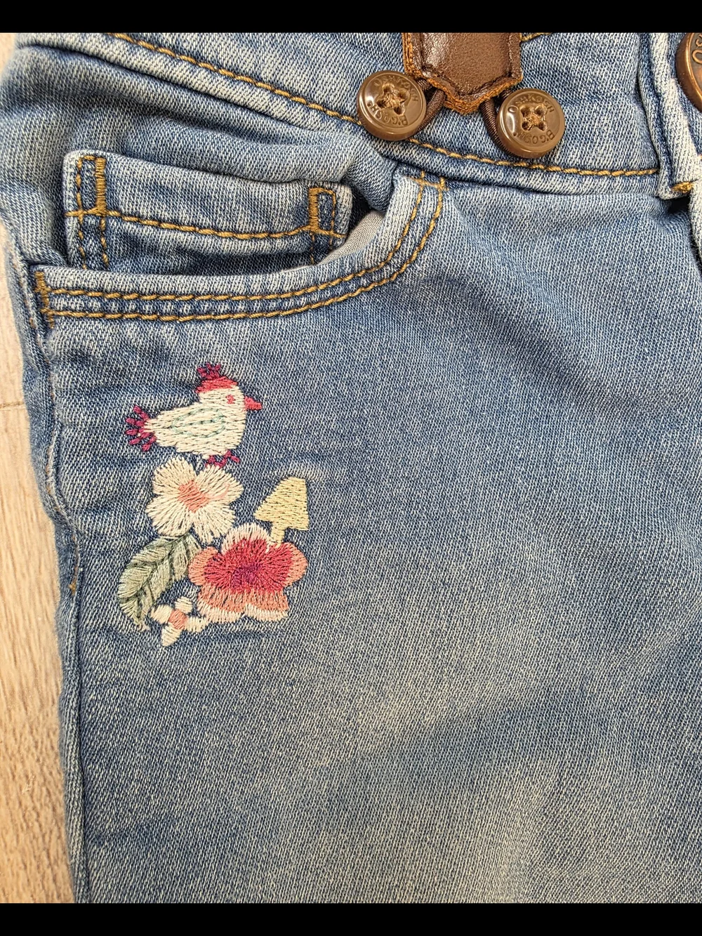 Adorable 2T OshKosh B'gosh Blue Denim Jeans with Pink Striped Suspenders